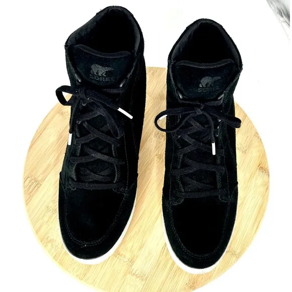 SOREL Women's Out N About Wedge II Black/Sea Salt Sneaker Waterproof Boots Sz 11