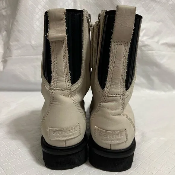 Sorel Phoenix Leather Lace Up Combat Boot in Fawn White Waterproof Gorpcore 6.5