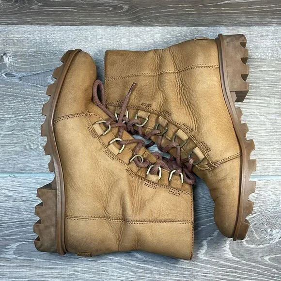 Sorel Phoenix Short Lace Waterproof Camel Leather Women's Sz 8 Lace-Up Boots
