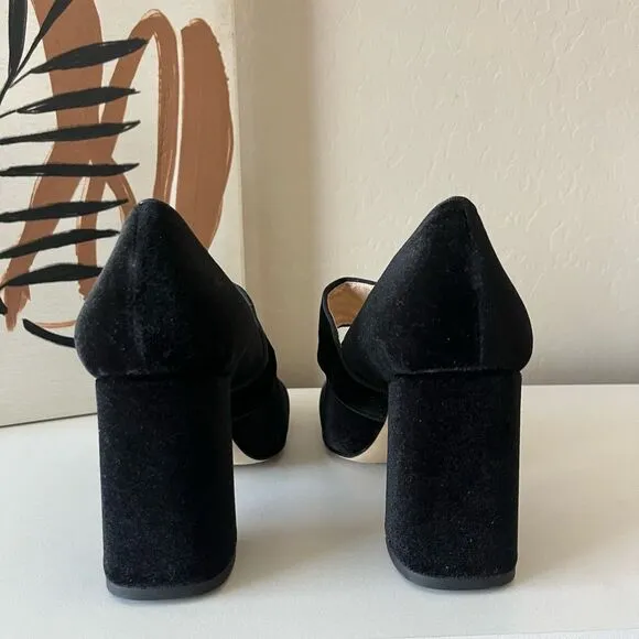 Tuckernuck Heels Ellie Black Velvet Mary Jane Block Heel Shoes Size 8