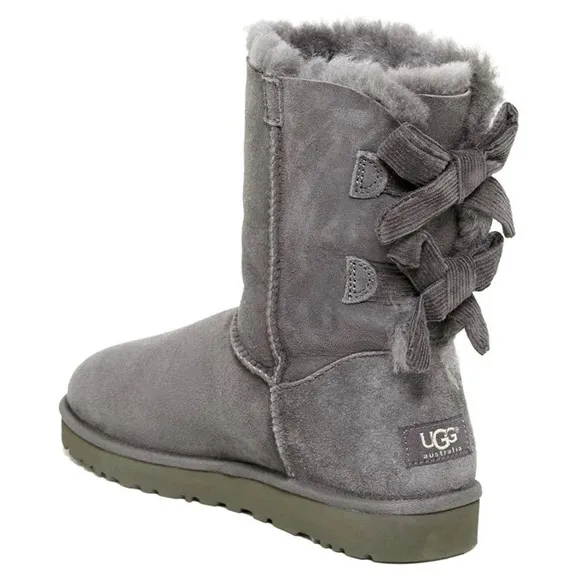 UGG Bailey Bow Corduroy Gray Suede Boots