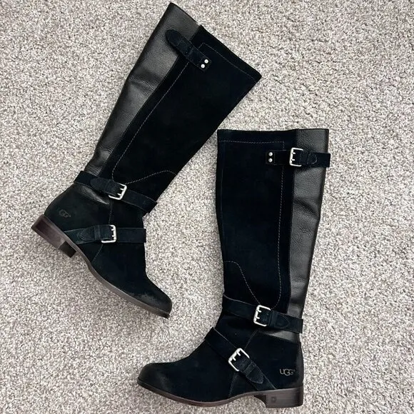 UGG Cydnee Black Leather Moto Boots US 6​​​​​​​​