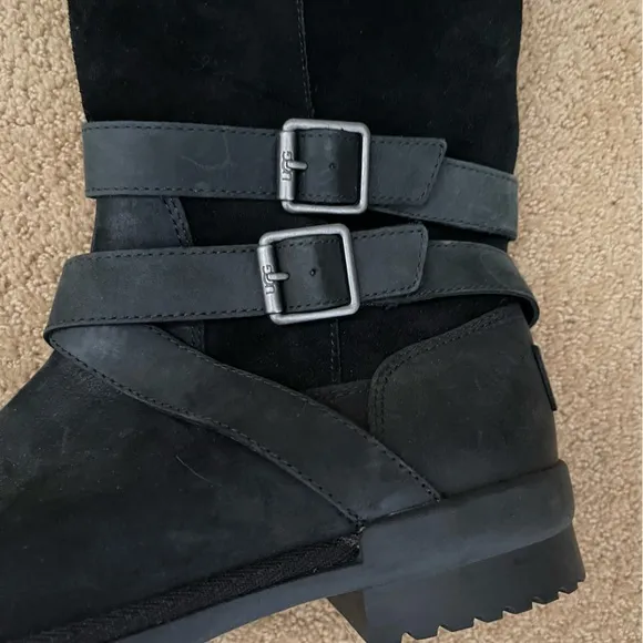 UGG | Lorna Buckle Black Waterproof Leather Harness Buckle Boot