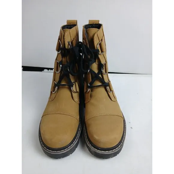 USED Sorel Women's Joan Now Lace Boots - Caribou Buff/Black -Size 7.5